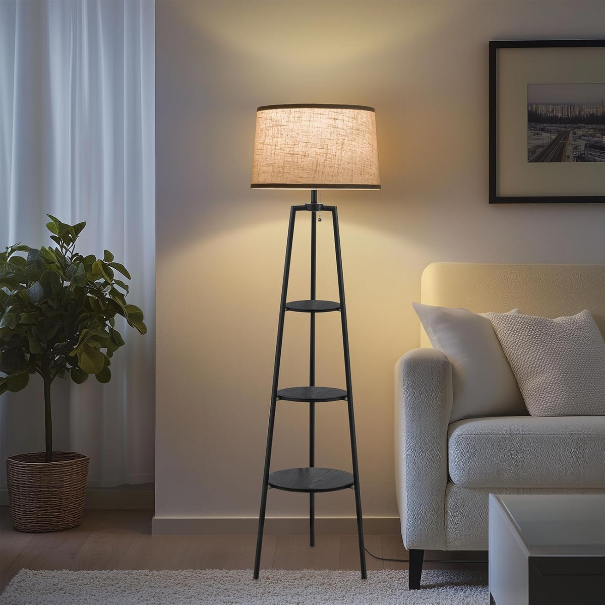 Black 3‑Tier Shelf Modern Floor Lamp