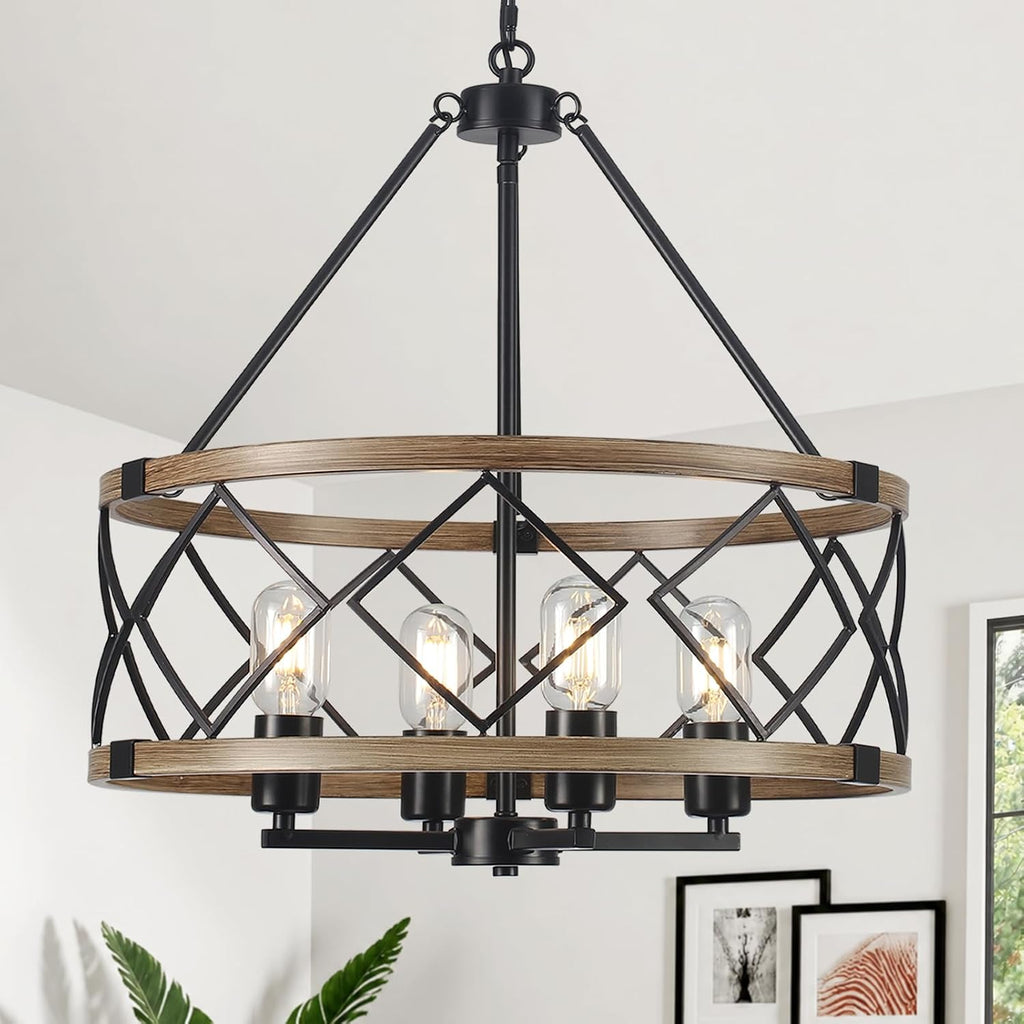 Black Farmhouse 4‑Light Metal Cage Chandelier