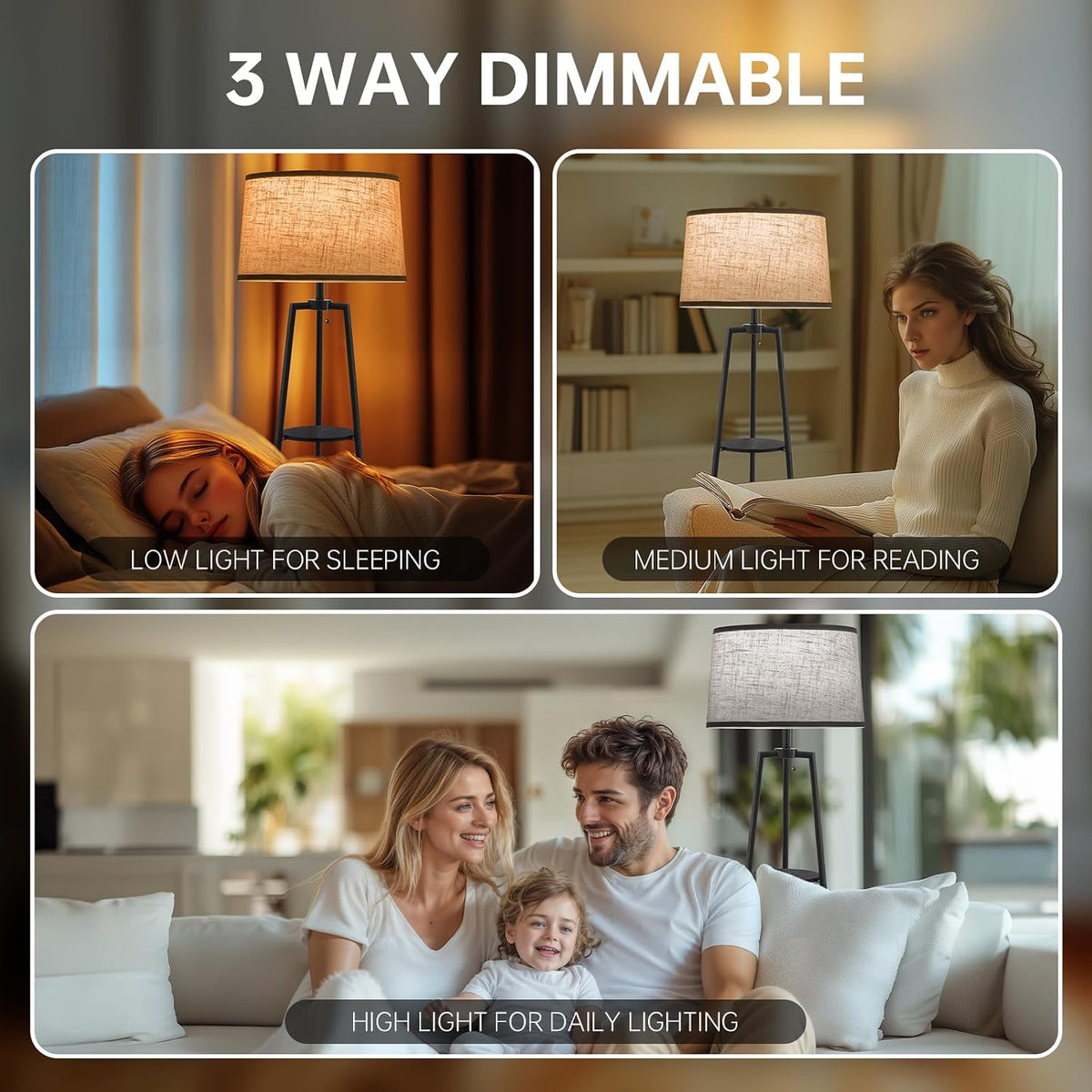 Black 3‑Tier Shelf Modern Floor Lamp
