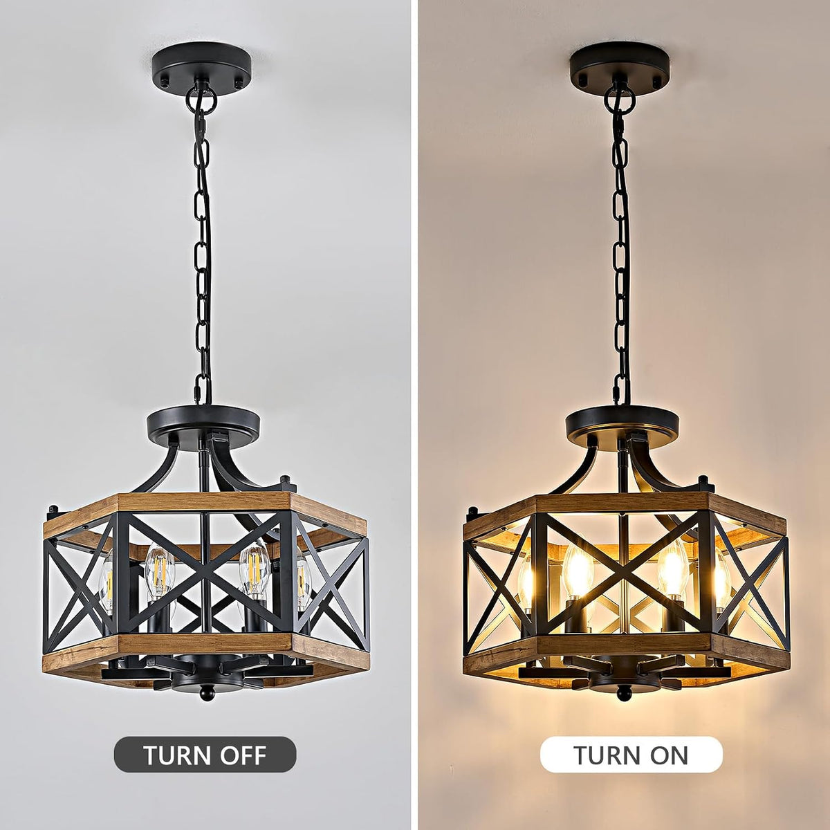 Farmhouse 6‑Light Wood‑Cage Dining Chandelier