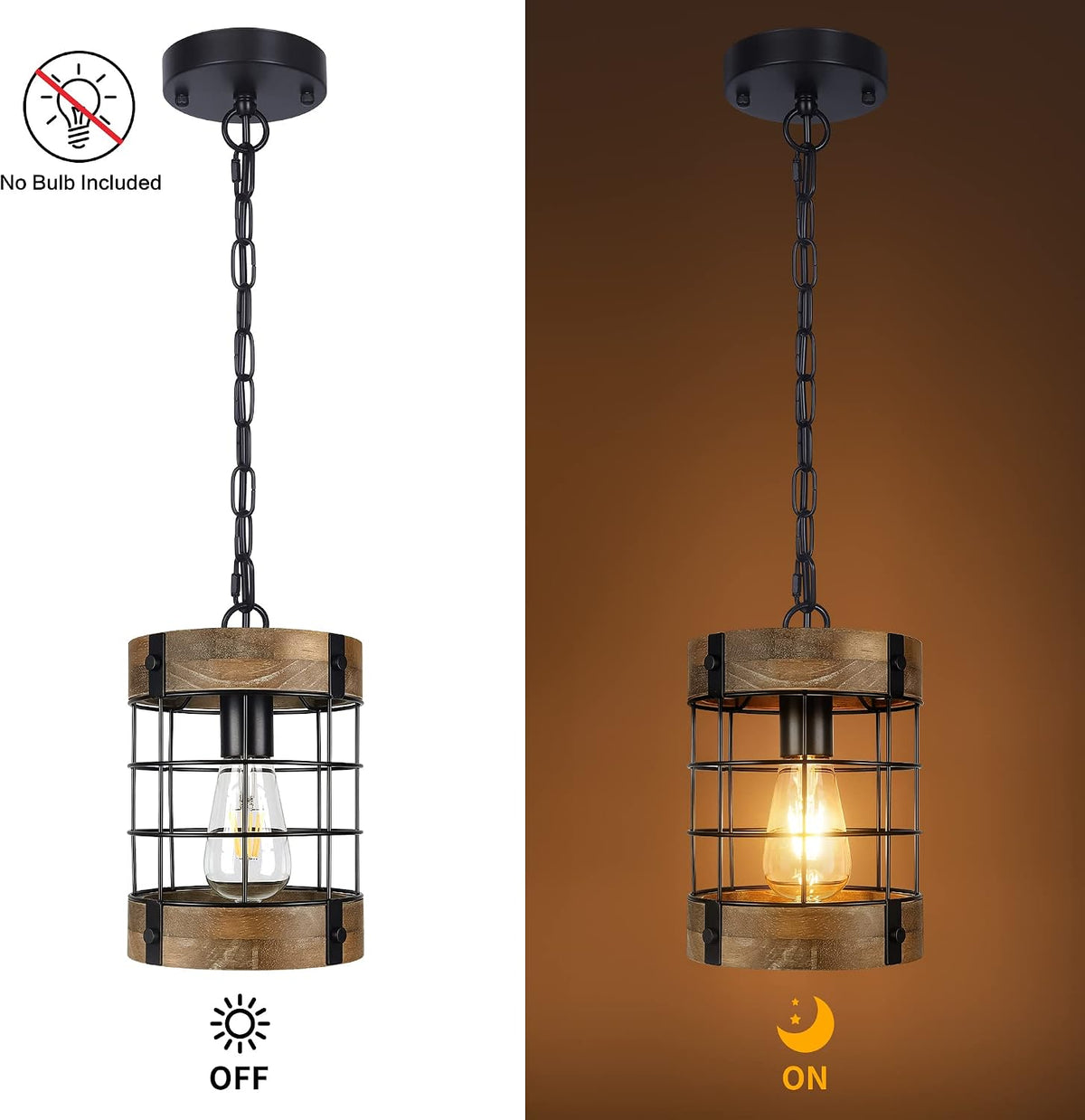 Farmhouse Wood‑Cage Rustic Pendant Light