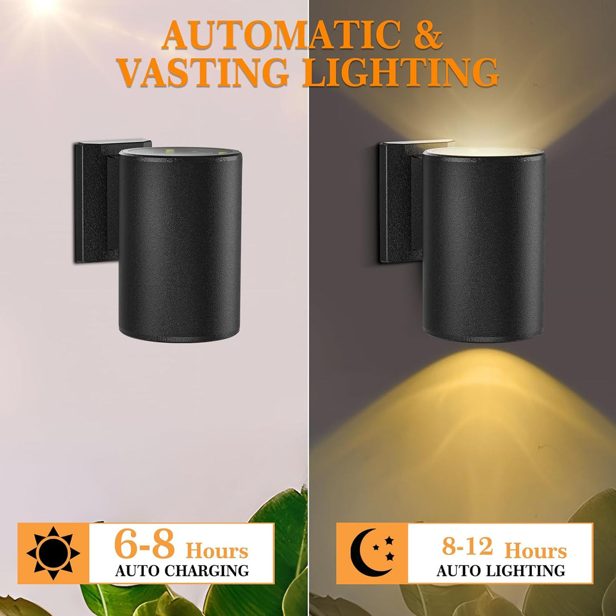2‑Pack Up‑Down Stainless Steel Solar Outdoor Wall Sconces