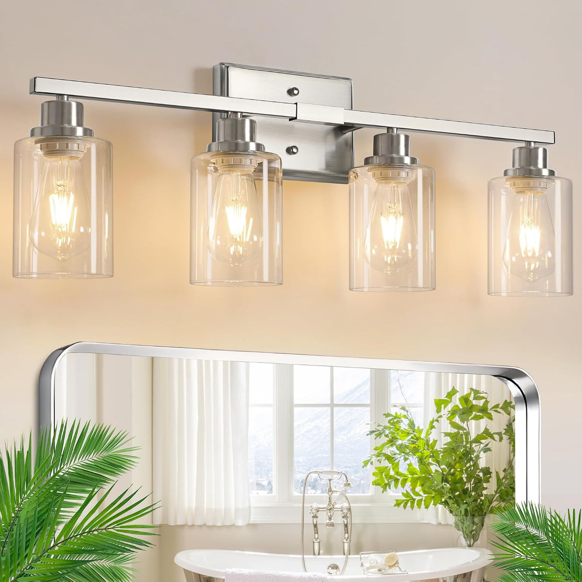 Brushed‑Nickel 4‑Light Bathroom Vanity Wall Sconce