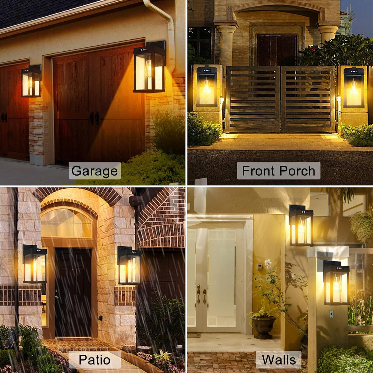 2‑Pack 3‑Mode Motion Sensor Solar Outdoor Wall Sconce Lantern