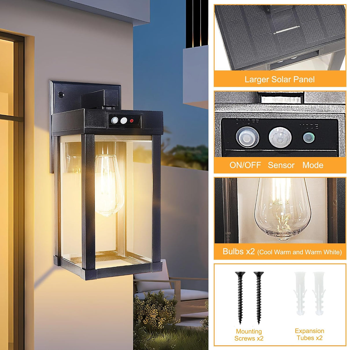 3‑Mode Motion Sensor Waterproof Solar Outdoor Wall Lantern