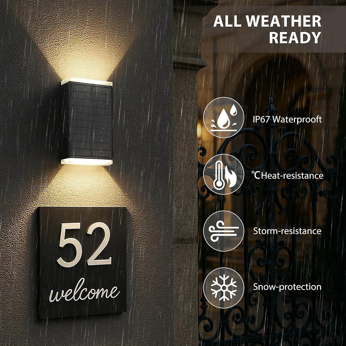 2‑Pack Up‑Down 3‑Color‑Mode Solar Outdoor Wall Sconces