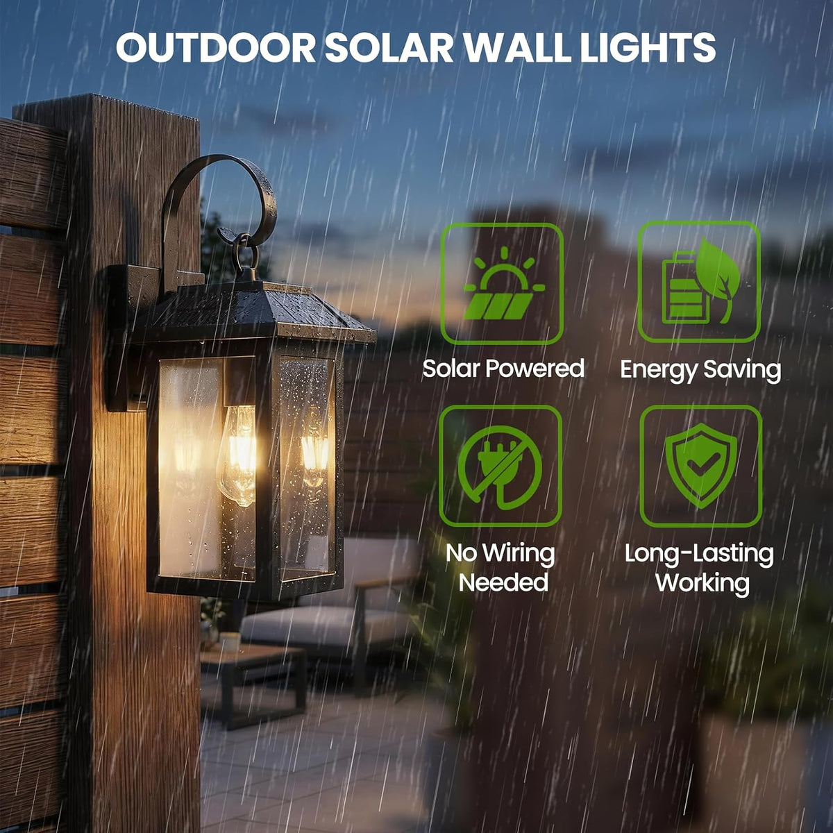 2‑Pack Motion Sensor Solar Outdoor Wall Sconces