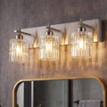 Brushed‑Nickel 3‑Light Glass Bathroom Vanity Light