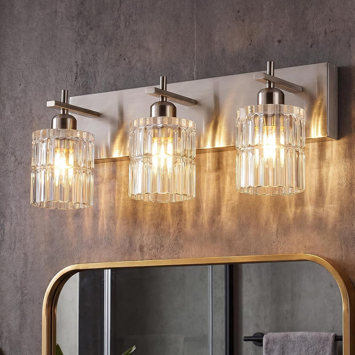 Brushed‑Nickel 3‑Light Glass Bathroom Vanity Light