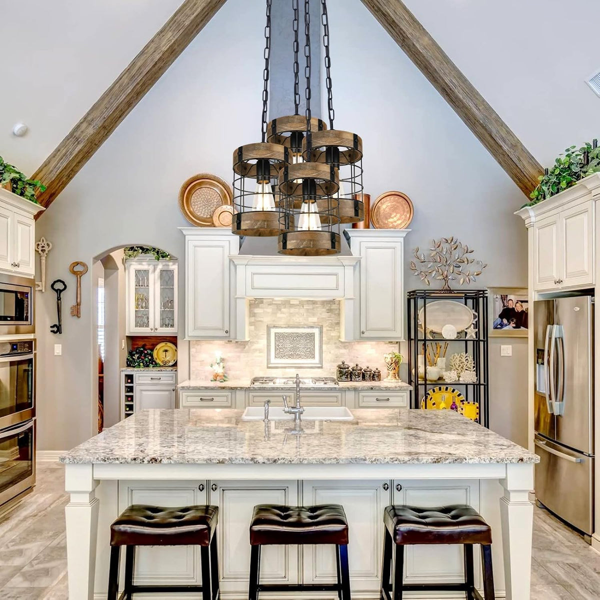 Farmhouse Wood‑Cage Rustic Pendant Light