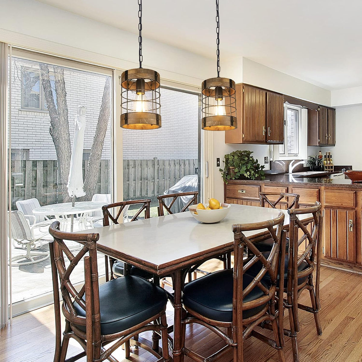Farmhouse Wood‑Cage Rustic Pendant Light
