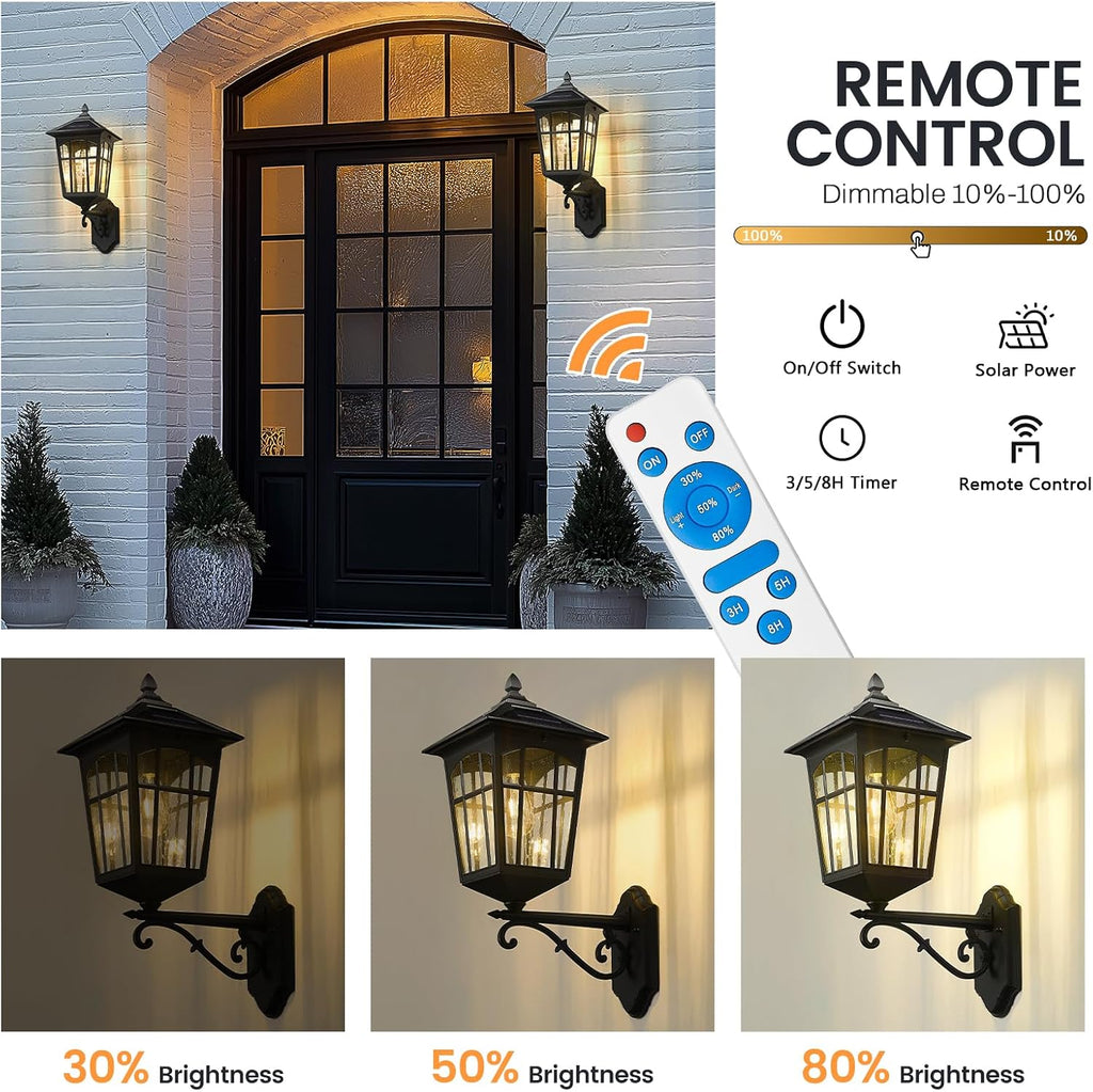 Black Solar Outdoor Wall Sconce with Seeded Glass