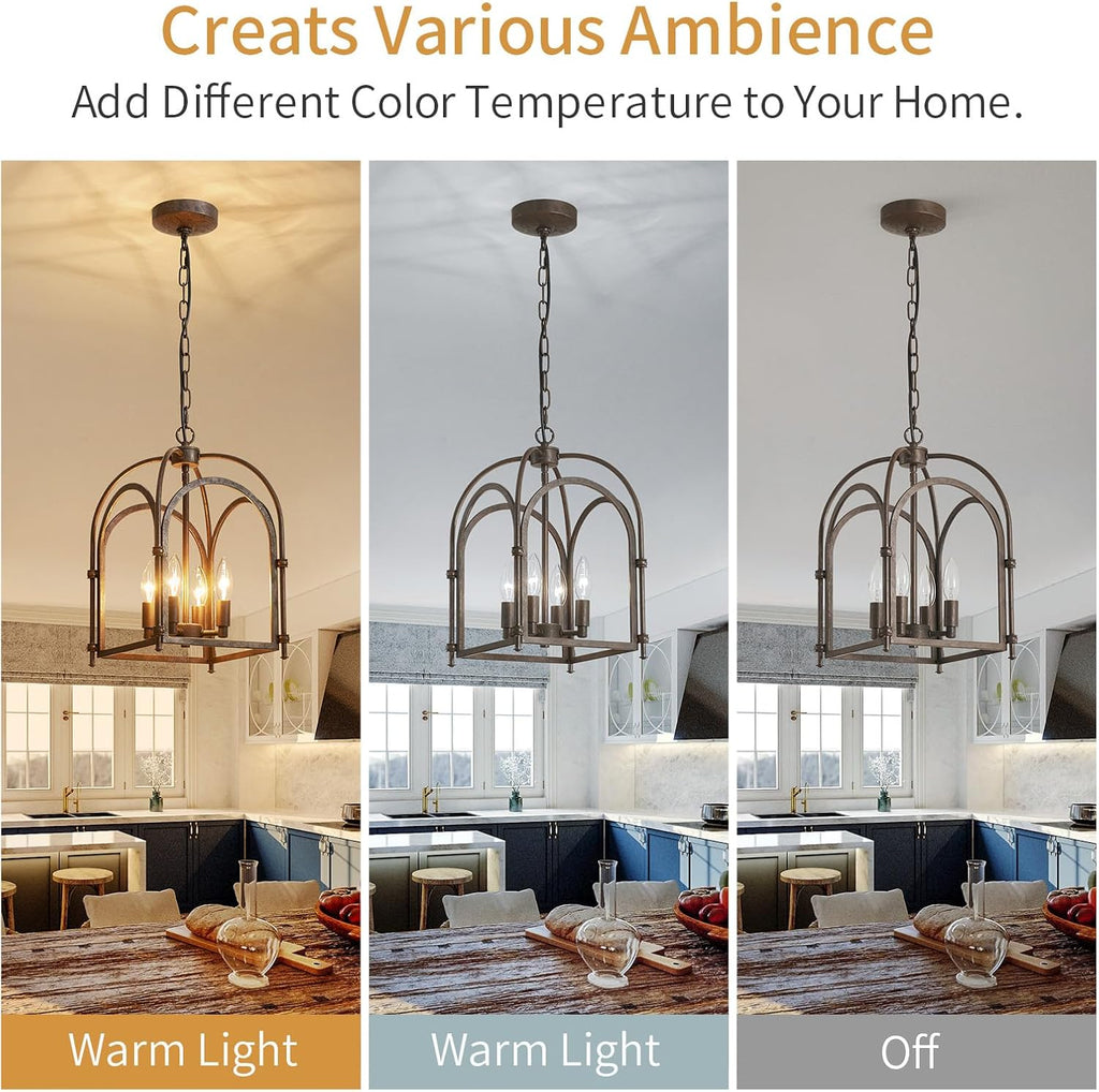 Farmhouse 4‑Light Lantern‑Cage Dining Chandelier