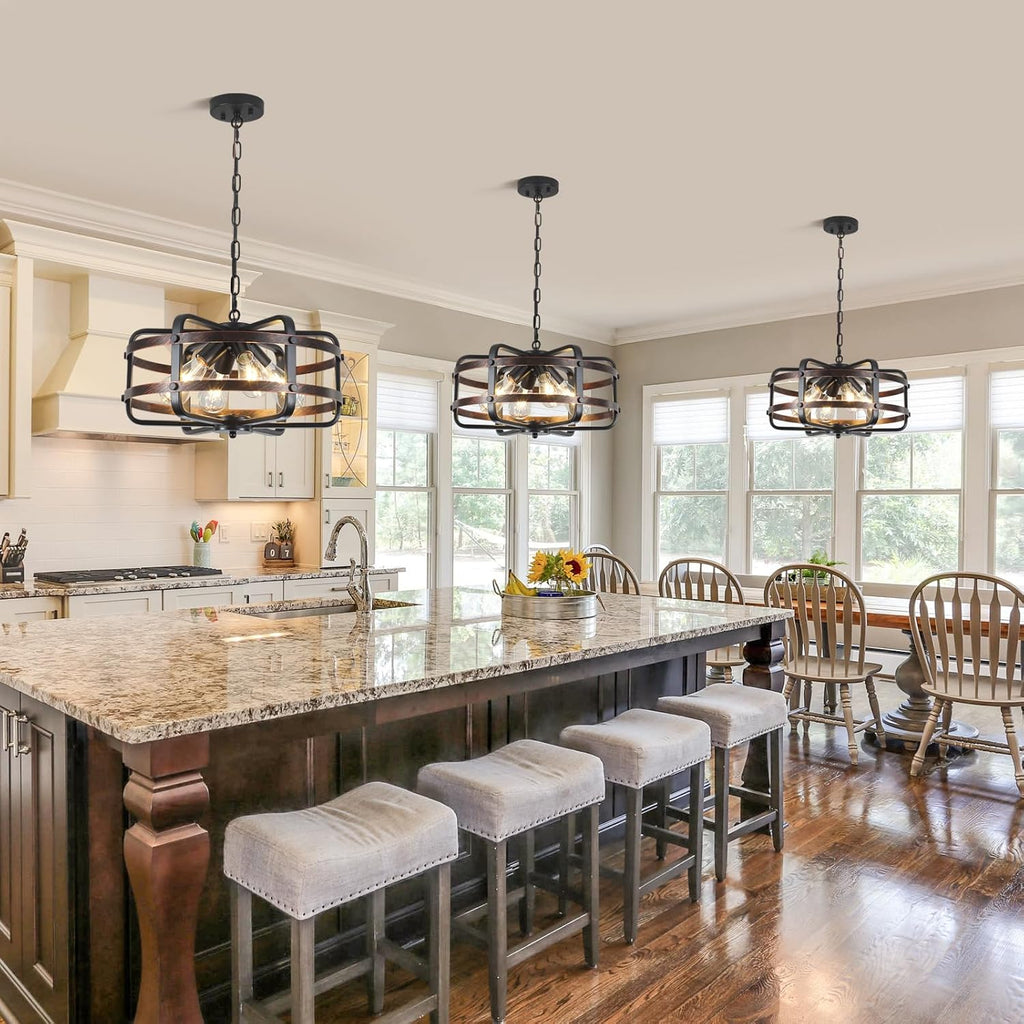 Farmhouse 4‑Light Black Lantern‑Cage Chandelier