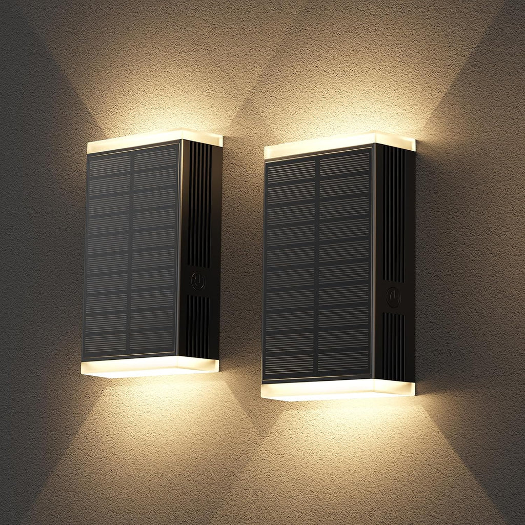 2‑Pack Up‑Down 3‑Color‑Mode Solar Outdoor Wall Sconces