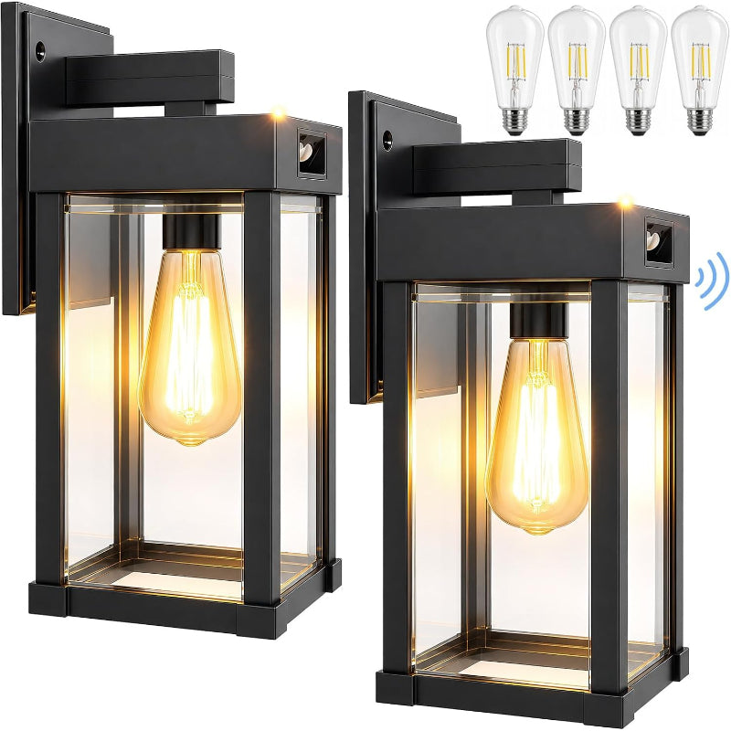 2‑Pack 3‑Mode Motion Sensor Solar Outdoor Wall Sconce Lantern