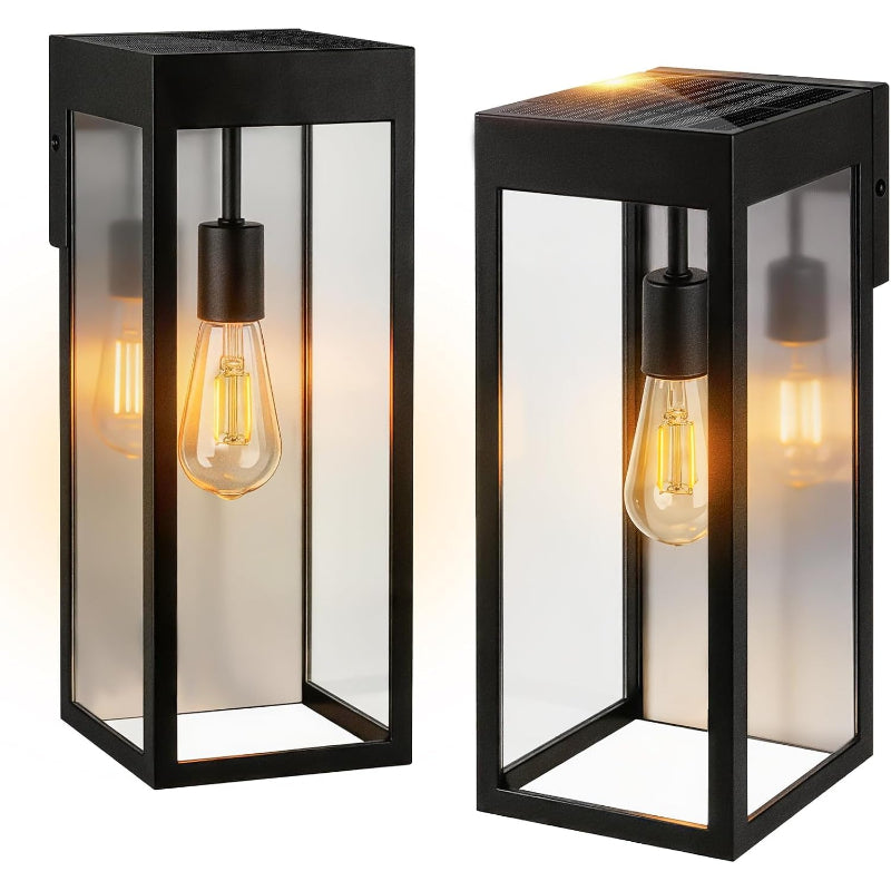 2‑Pack 15‑Inch Metal Solar Outdoor Wall Lantern Sconces